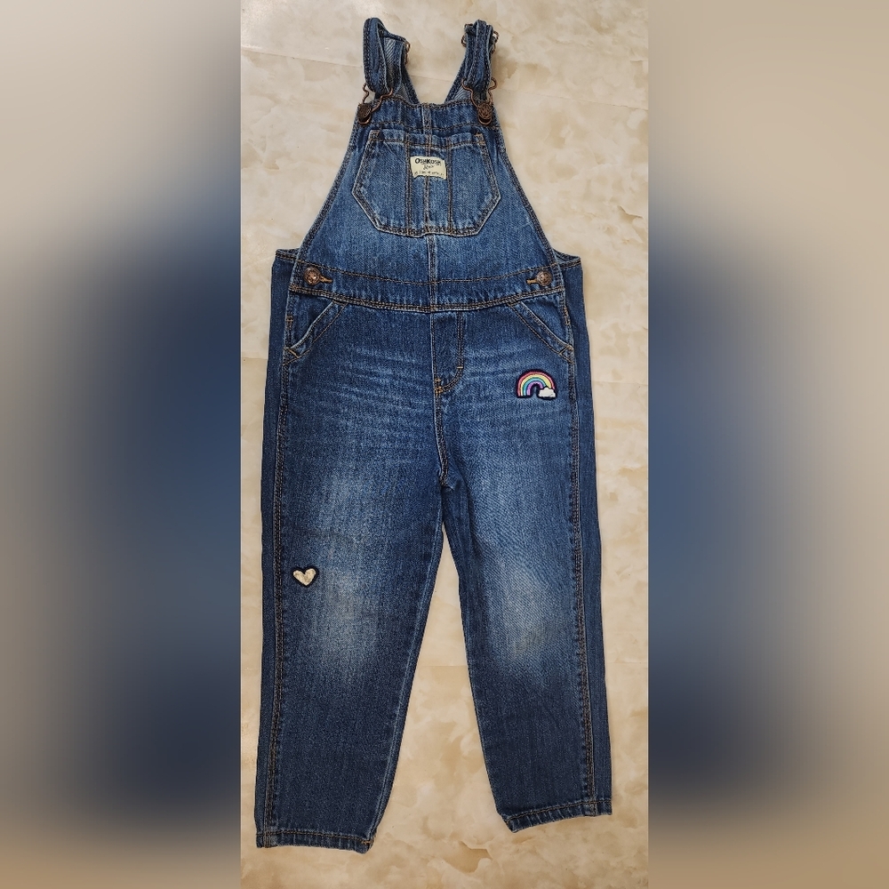 4T Girls Denim Overalls with Rainbow Patch